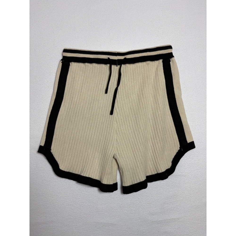 Cider Womens Ribbed Knit Dolphin Shorts Cream Black Stripe Size M Relaxed Fit